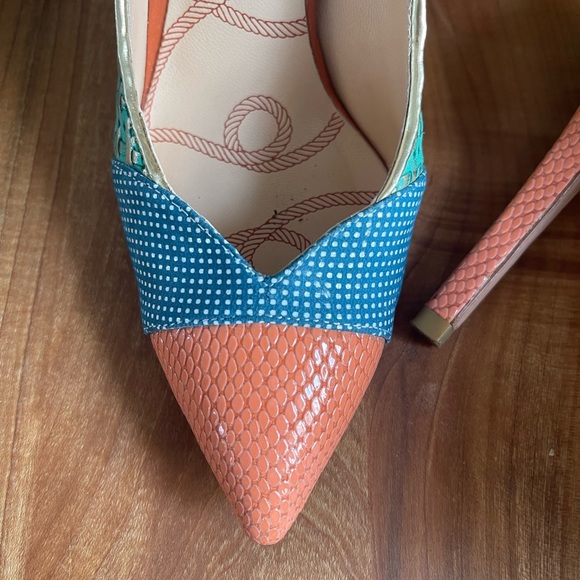 Lucy Choi London “Cupid” High Heels Orange Green Blue Lizard Size 36 / 6 - Picture 8 of 11